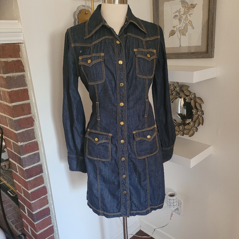 Baby Phat Y2K Denim Snap Front Women's Dress Size XL 100% Cotton